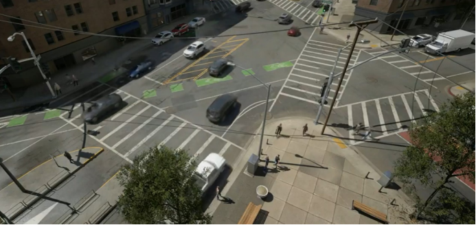 Tesla AI Day demo of autonomous driving simulation effect